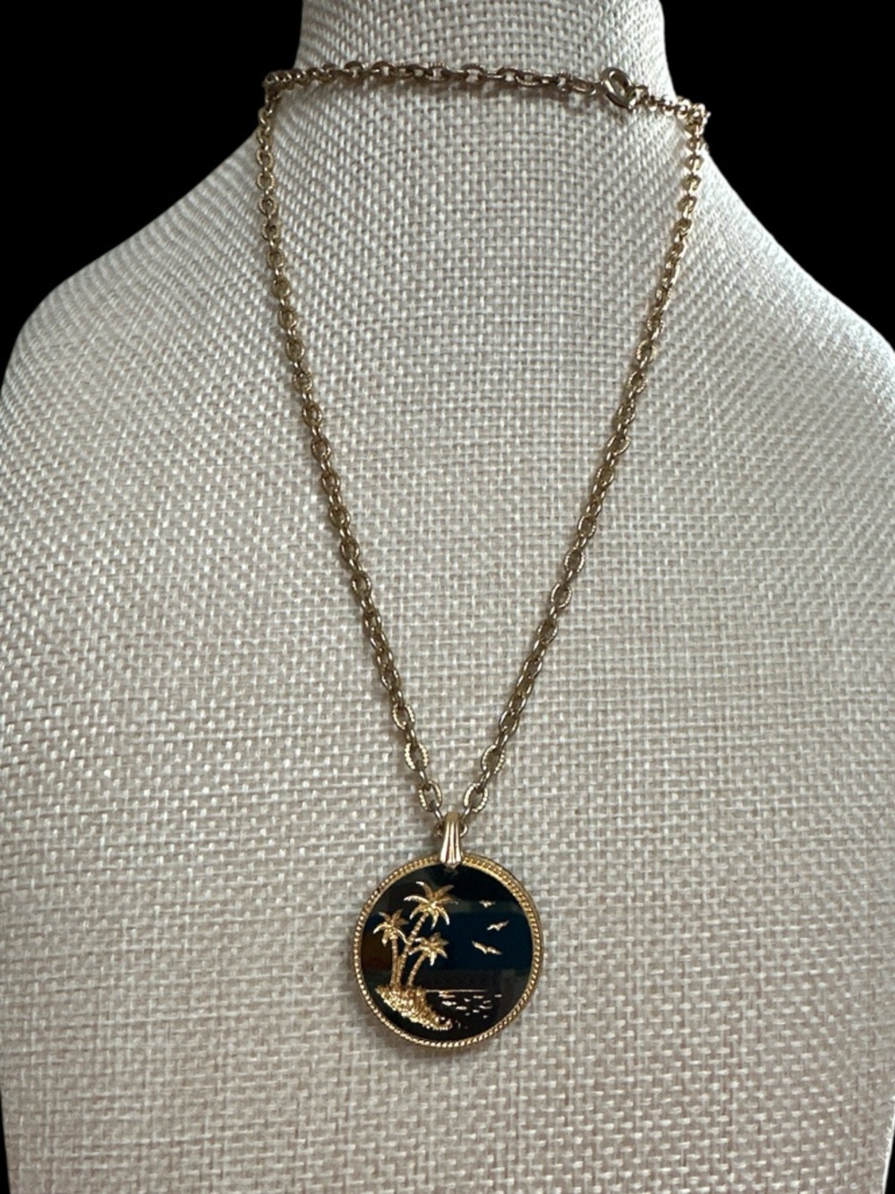 Gold-Tone Palm Tree Island Pendant Necklace - Black